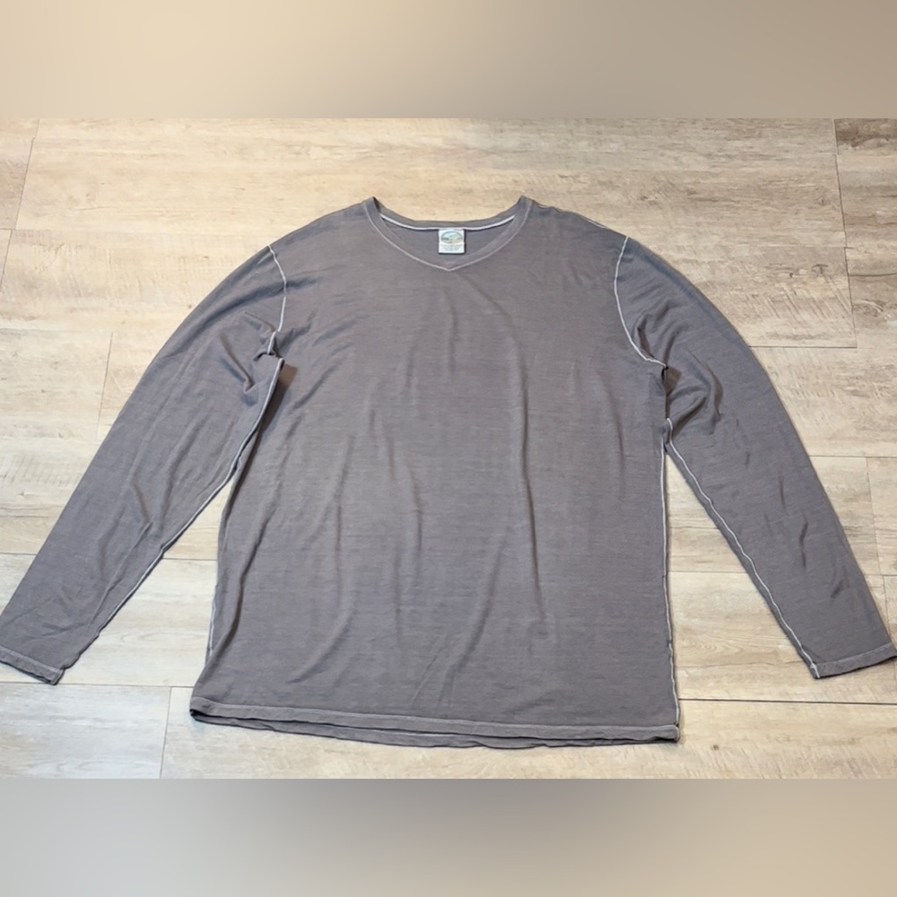 Ramblers Way Men’s Taupe 100% Wool V-neck Long Sleeve Shirt Size 2XL Tall